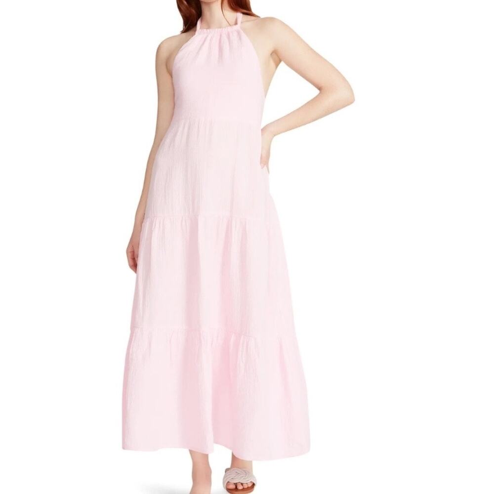 Steve Madden Women's Briella Halter Neck Cotton Gauze Midi Dress Small Pink